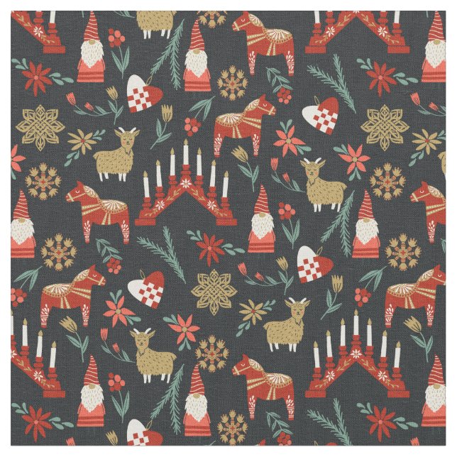 Tecido Scandi Natal Deus Jul é negro (Detalhe)