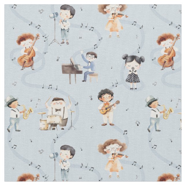 Tecido  School Music Band Note Sign Blue (Detalhe)