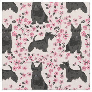Tecido scottie dog cherry floresce rosa floral