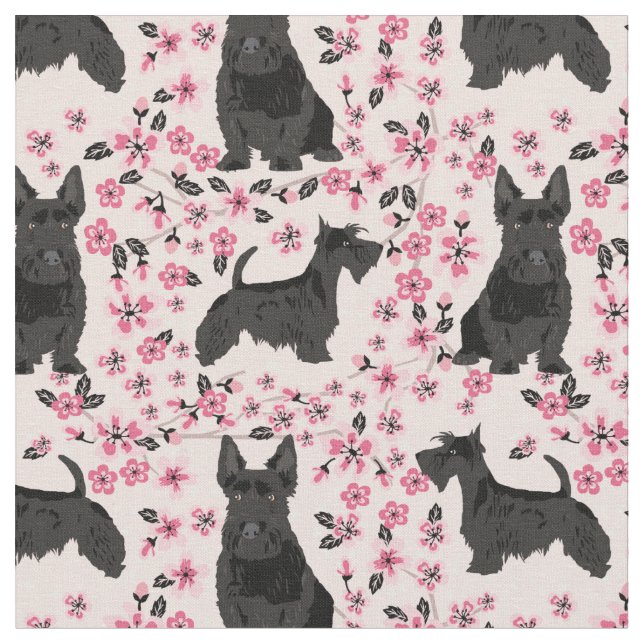 Tecido scottie dog cherry floresce rosa floral (Detalhe)