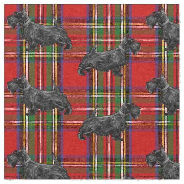 Tecido Scottie Dog em Red Scottish Tartan (Detalhe)