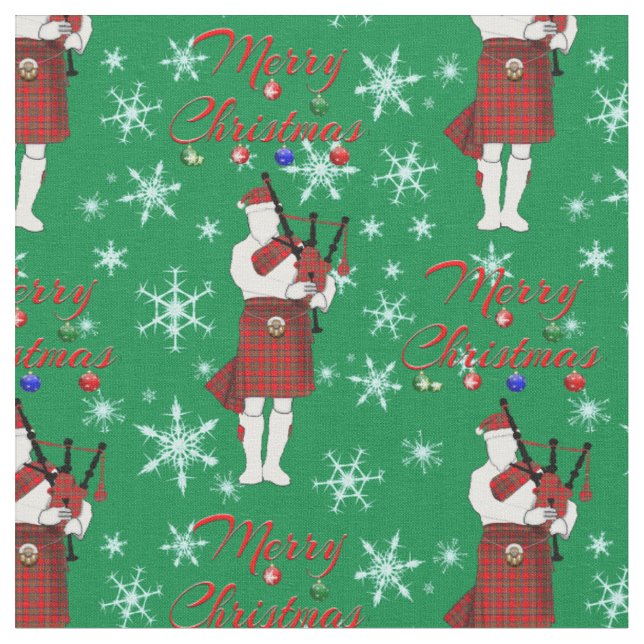 Tecido Scottish Bagpiper Merry Christmas with Snowflakes (Detalhe)
