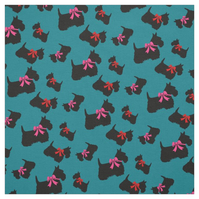 Tecido Scottish Terrier, corações vermelhos, arco vermelh (Modelo)