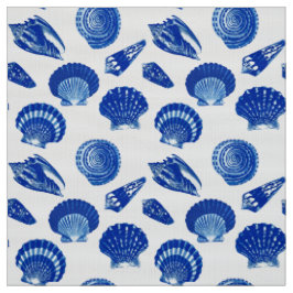 Tecido Seashells - azuis marinhos em um fundo branco