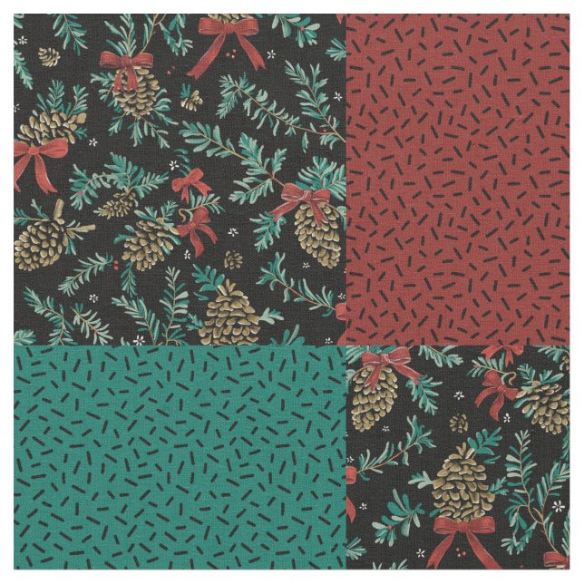 Tecido Seleção de Natal Pine Cone Fita Verde Preta (Detalhe)