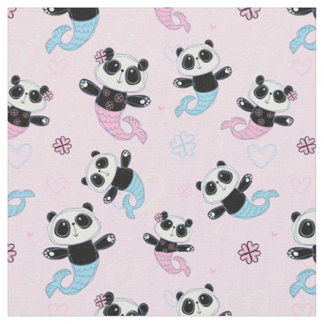 Tecido Sereias de Urso-Panda Rosa-Bonitas (Detalhe)