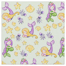 Sereias e conchas Amarelo Verde Roxo