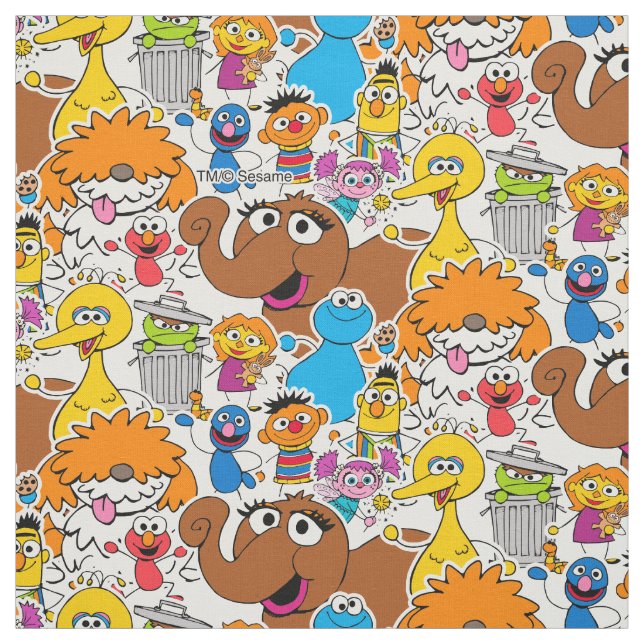 Tecido Sesame Street Pals Doodley Patterno (Modelo)