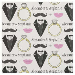 Tecido Seu nome Lábios Mustache Ring Tuxedo Casamento