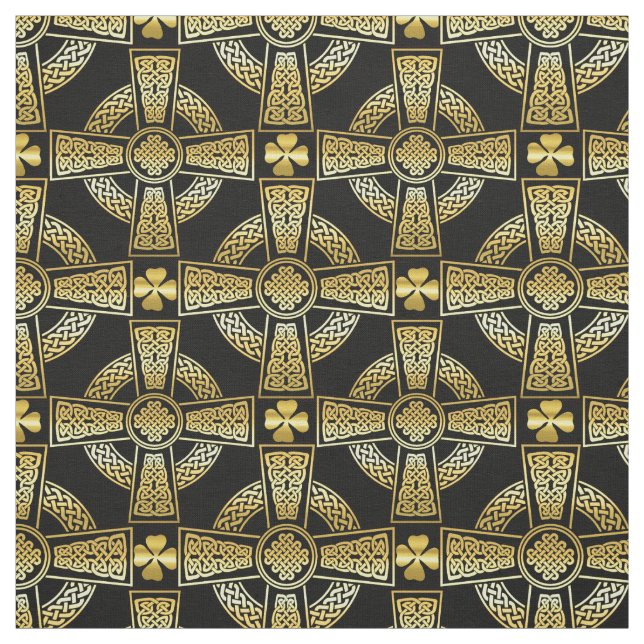 Tecido Shamrock Dourado/design de nó celta/cruz (Modelo)