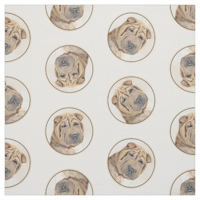 Tecido Shar Pei Pinting Fawn Wrinkle Original Dog Art (Modelo)