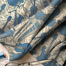 Sheet Music and Instruments Blue/Ivory ID481