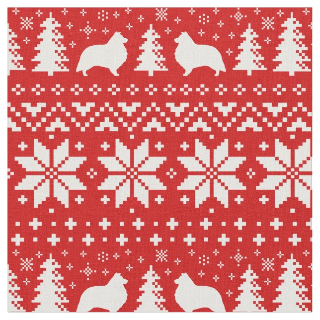 Tecido Shetland Sheepdog Silhouettes Prateleiras de Natal (Detalhe)