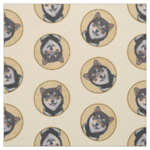 Tecido Shiba Inu Pintando Preto e Arte Original de Cachor