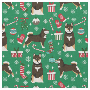 Tecido shiba inu, preto e bronzeado, Natal