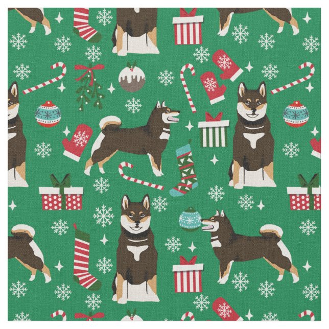 Tecido shiba inu, preto e bronzeado, Natal (Detalhe)