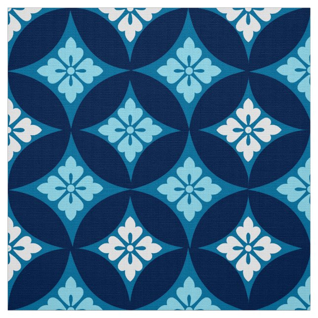 Tecido Shippo com motivo da flor, azul de índigo e branco (Modelo)