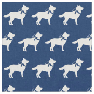 Tecido Siberian Husky Dog Silhout Pet Marinho Blue