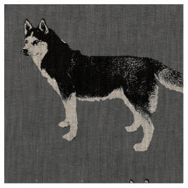 Tecido Siberian Husky schwarz weiß stehend Muster