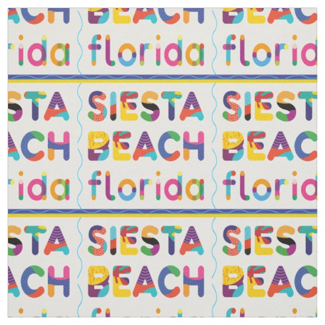 Tecido Siesta Beach, Flórida. Padrão de texto colorido (Modelo)