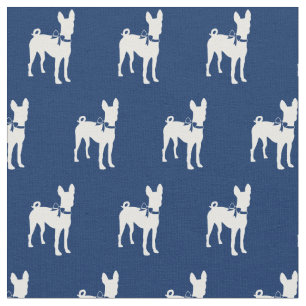 Tecido Silhueta de Cachorro Basenji Azul Marinho