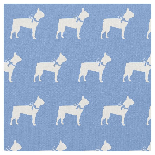 Tecido Silhueta de Cachorro Boston Terrier Azul Claro (Detalhe)