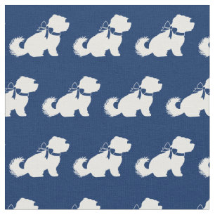 Tecido Silhueta de Cachorro Maltês Azul Marinho