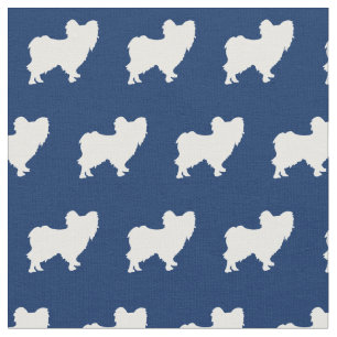Tecido Silhueta de Cachorro Papillon Azul Marinho
