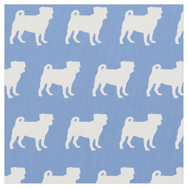 Tecido Silhueta de Cachorro Pug Azul Claro (Detalhe)