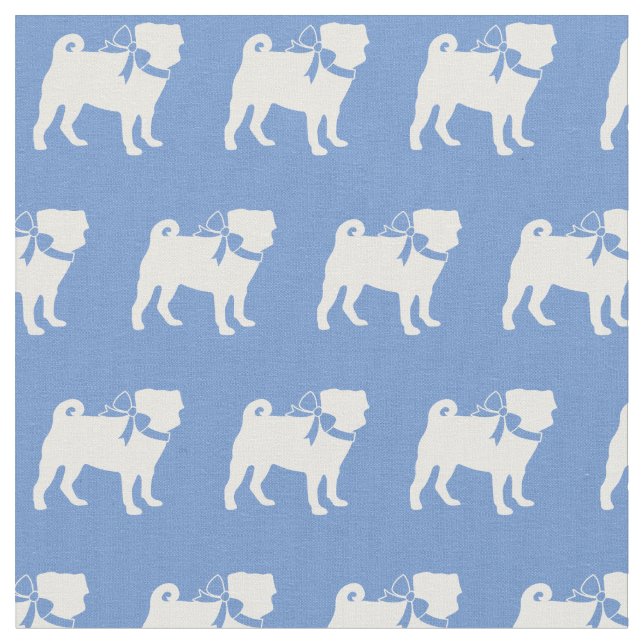Tecido Silhueta de Cachorro Pug Azul Claro (Detalhe)