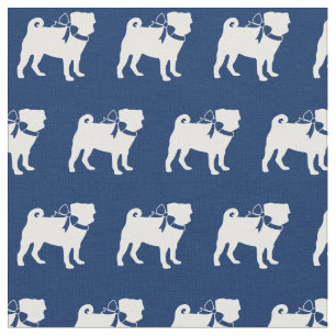 Tecido Silhueta de Cachorro Pug Azul Marinho