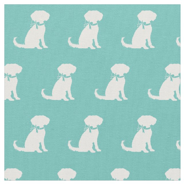 Tecido Silhueta de Cachorro Schnoodle Pet Azul Turquesa (Detalhe)