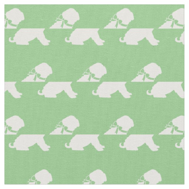 Tecido Silhueta de Cachorro Shar Pei em Verde Sage (Detalhe)