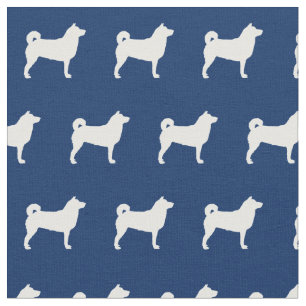 Tecido Silhueta de Cachorro Shibu Inu Azul Marinho