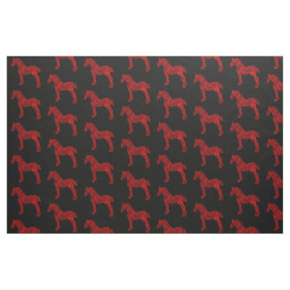 Tecido Silhueta de Cavalo de Tração Vermelho e Preto