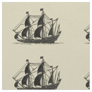 Tecido Silhueta de navio com velas para barrar