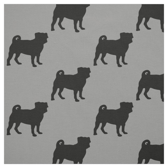 Tecido Silhueta preta do Pug - design simples do vetor (Modelo)
