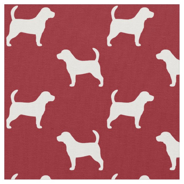 Tecido Silhuetas da Raça Canina Beagle em Vermelho e Bran (Detalhe)