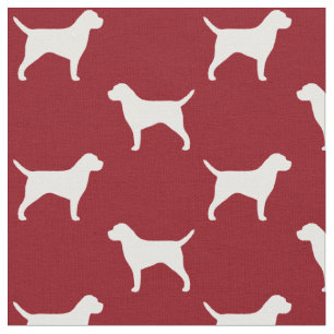 Tecido Silhuetas de Border Terrier com Padrão Vermelho e