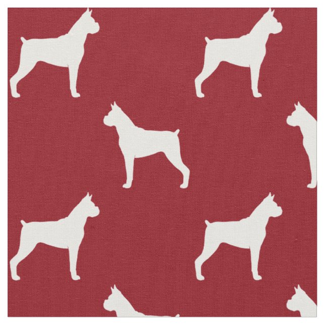 Tecido Silhuetas de Cachorro Boxer Padrão Vermelho e Bran (Detalhe)
