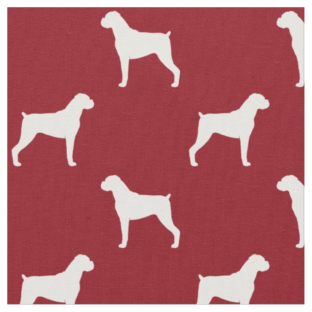 Tecido Silhuetas de Cachorro Boxer Padrão Vermelho e Bran (Detalhe)