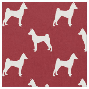 Tecido Silhuetas de Cães Basenji com Padrão Vermelho e Br