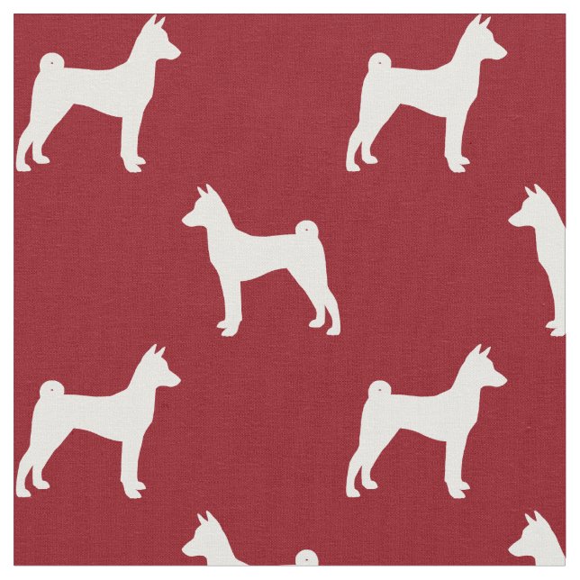 Tecido Silhuetas de Cães Basenji com Padrão Vermelho e Br (Detalhe)