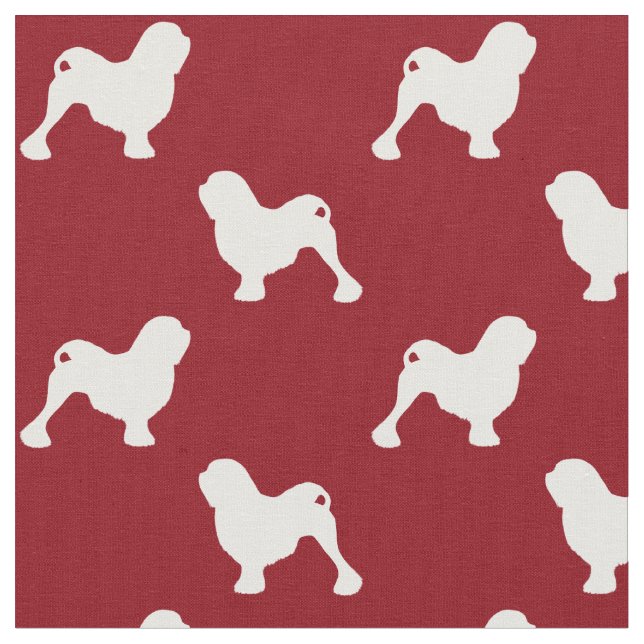 Tecido Silhuetas de Cães Lowchen com Padrão Vermelho e Br (Detalhe)