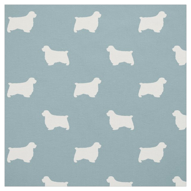 Tecido Silhuetas de Cão Clumber Spaniel Azul e Branco (Modelo)