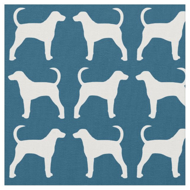 Tecido Silhuetas de Cão Foxhound Americano Azul e Branco (Detalhe)