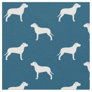 Tecido Silhuetas de Cão Pit Bull Padrão Azul e Branco