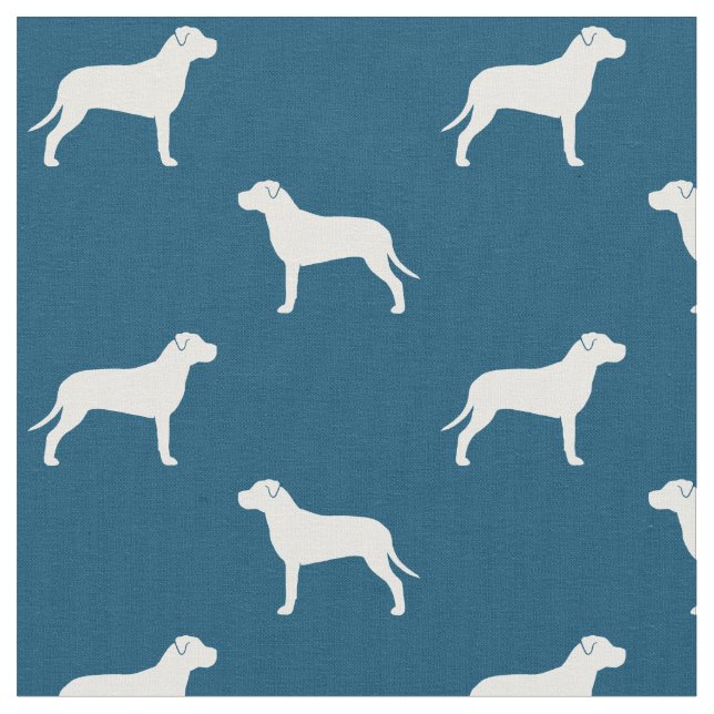 Tecido Silhuetas de Cão Pit Bull Padrão Azul e Branco (Detalhe)