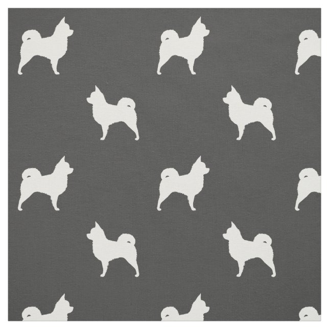 Tecido Silhuetas de Chihuahua de Pelo Longo Branco e Cinz (Modelo)