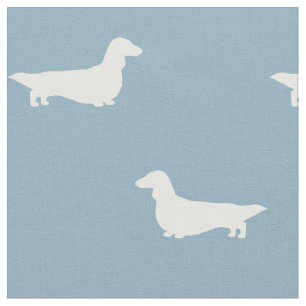Tecido Silhuetas de Dachshund de Cabelo Longo Azul e Bran